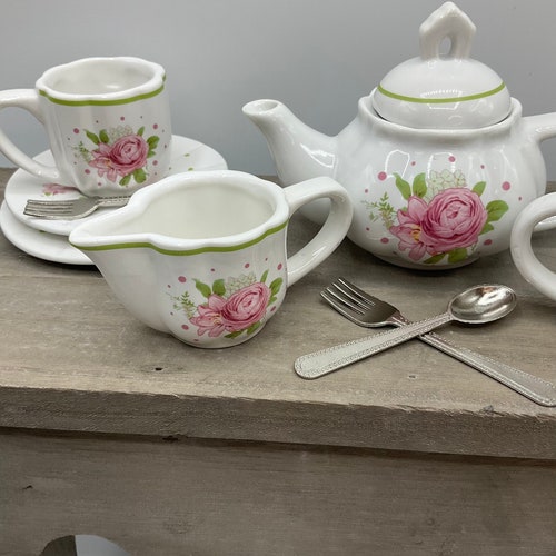 Children's Porcelain Tea Set, Tea Party Teapot and Teacups, Christmas Gift for Girls, Just Like Mommy, outlet Dainty Pink Rose