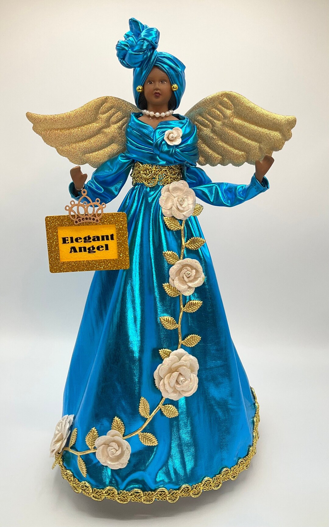 Elegant Angel Tree Topper, African American Angel Tree Topper