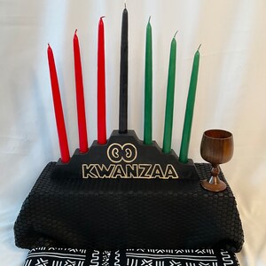 8 Pcs Kwanzaa Candle Set Includes 7 Pcs Red Green Black Flameless Taper Candles And 1 Pc Wooden Handmade Kinara Candle Holder, Electric Kwanzaa Decorations For Africa Celebration Table - View #2