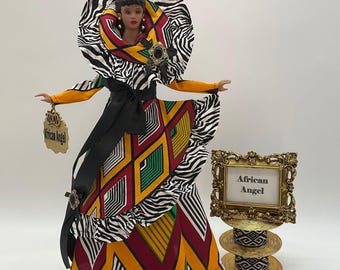 Beautifully handcrafted african american angel figurine with stunning african-inspired design