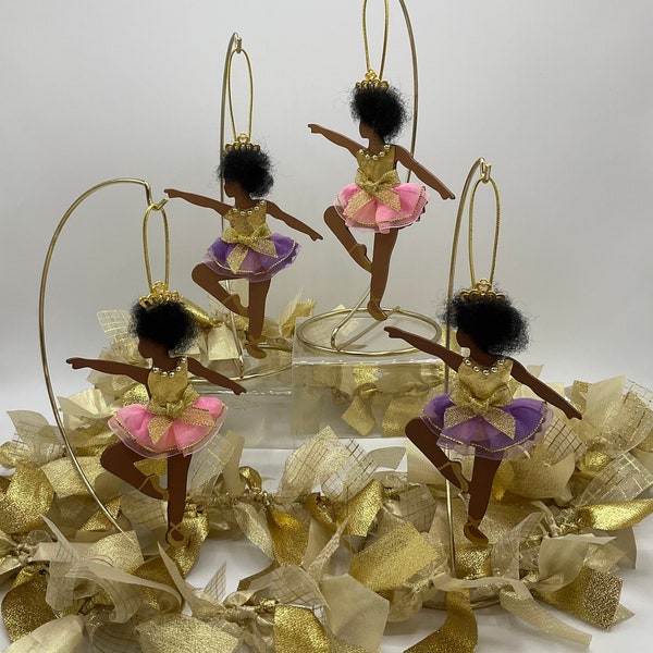 Ballerina Ornament, African American Ballerina, Wood Ballerina Ornament in Pink and Lavender Tutus, Princess Gifts