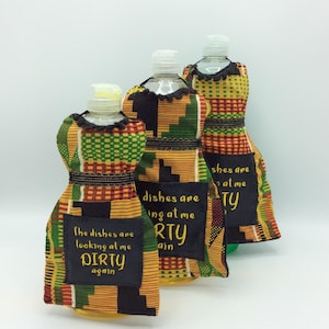 Kente Cloth Dish Soap Bottle Dress Cover, Embroidered Kitchen Decor