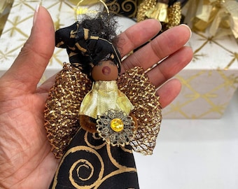 Black and Gold Ornament, African Ornament, Ankara, Afrocentric, Christmas Ornament, Angel, Handmade Ornament, Kwanzaa