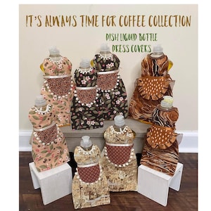 Coffee Themed Dish Soap Bottle Dress Cover, Handmade Kitchen Decor