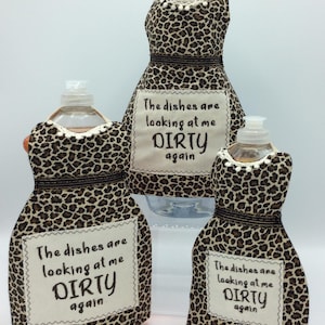 Kitchen dish soap bottle dress cover, bottle apron, housewarming gift - embroidered animal print