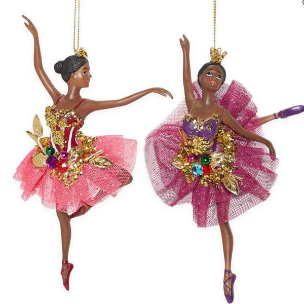 Black Ballerina Ornaments, African American Princess Ballerina Ornaments, Nutcracker, Ballet Ornament - Pink and Lavender Ballerina