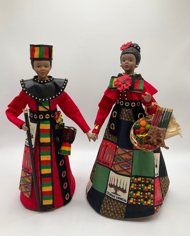 Kwanzaa Figurines, Male and Female Black Ethnic Figurines, Kinara ...