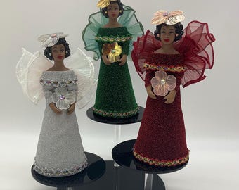 Handcrafted Afrocentric Christmas Angel | Mini Tree Topper | Holiday Table Decor | Black Angel Christmas