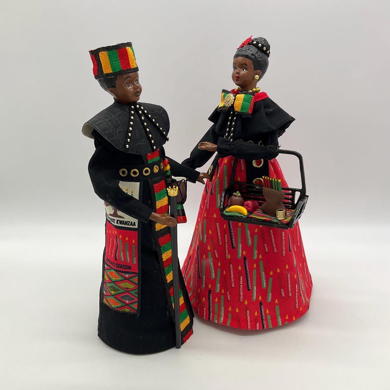 Kwanzaa Figurines, Male and Female Black Ethnic Figurines, Kinara ...