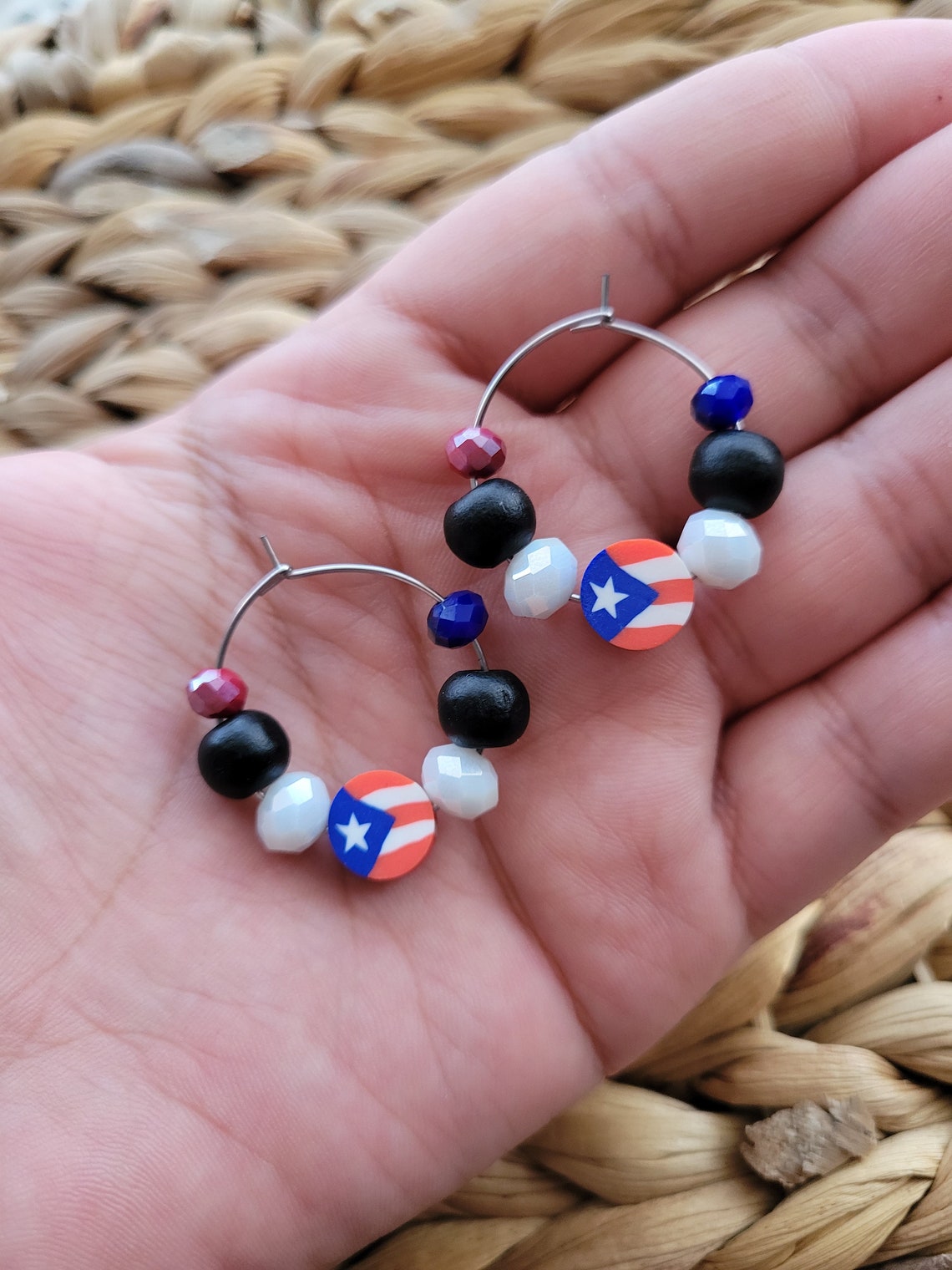 Puerto rico earrings Puerto rico flag circle earringsheishi Etsy
