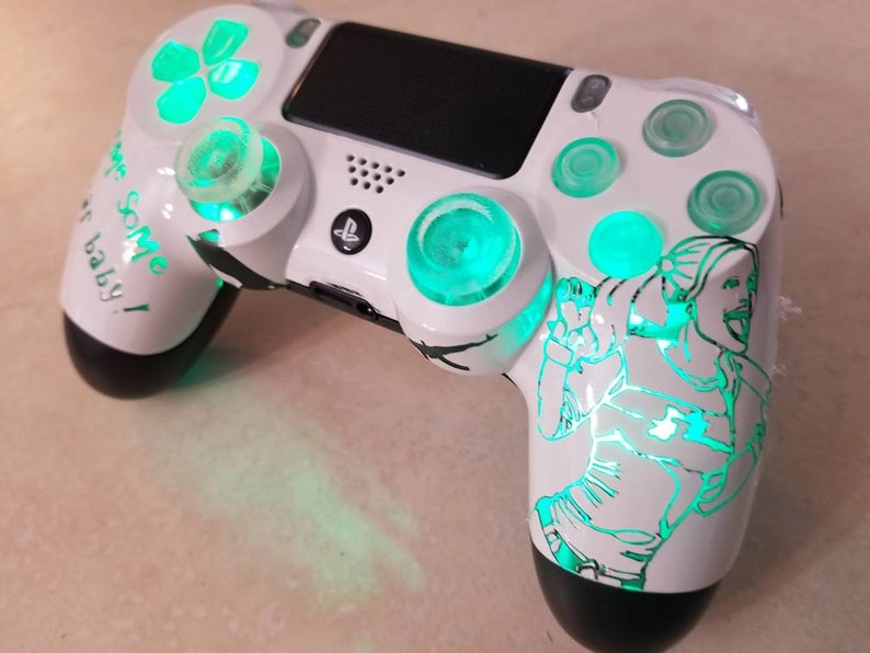 Custom PS4 Harley Quinn light up controller made by Aaron Etsy