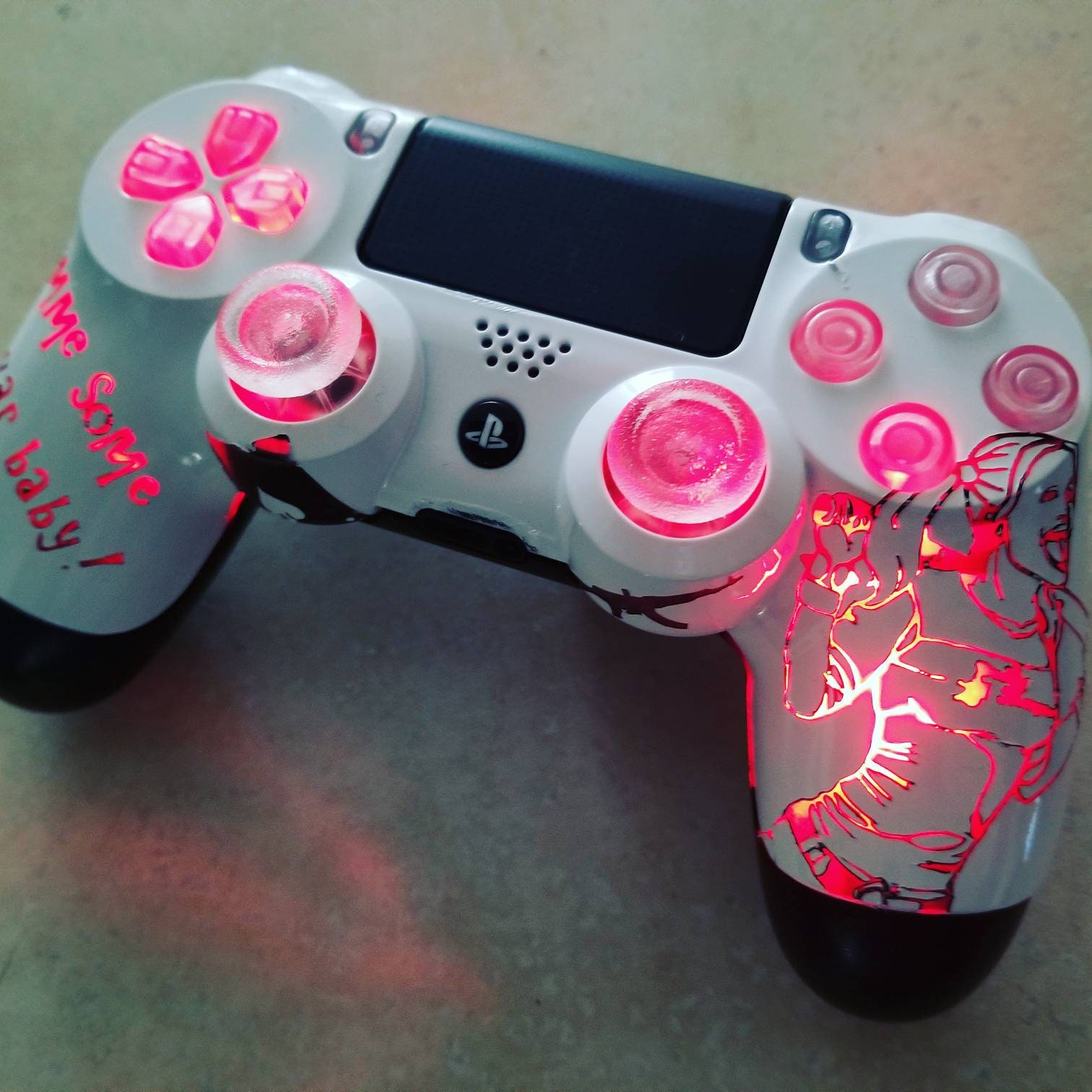 Custom PS4 Harley Quinn light up controller made by Aaron Etsy