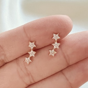 14K Gold Star Stud earrings CZ Star Stud Earrings Dainty Stud Earrings Gift For Galaxy Lover Galaxy Stud Earrings Celestial Studs Earrings