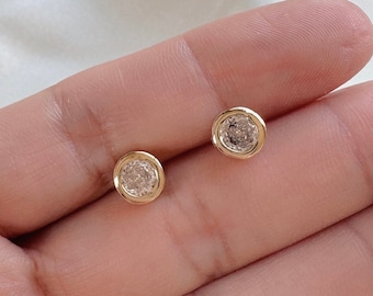 14K Gold Filled Diamond Stud Earrings: Dainty Small Studs