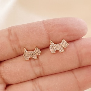 14K Gold Tiny Puppy Dog - Dog Stud Earrings - Pet Stud Earrings - Tiny Puppy Dog Earrings - Cute Dog Stud Earrings - Dainty Stud Earrings