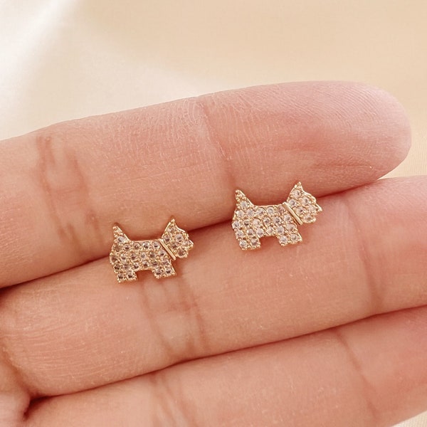 14K Gold Tiny Puppy Dog - Dog Stud Earrings - Pet Stud Earrings - Tiny Puppy Dog Earrings - Cute Dog Stud Earrings - Dainty Stud Earrings