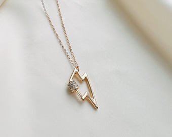 14K Gold Lightning Bolt Carabiner Necklace: Pave Screw Lock Clasp