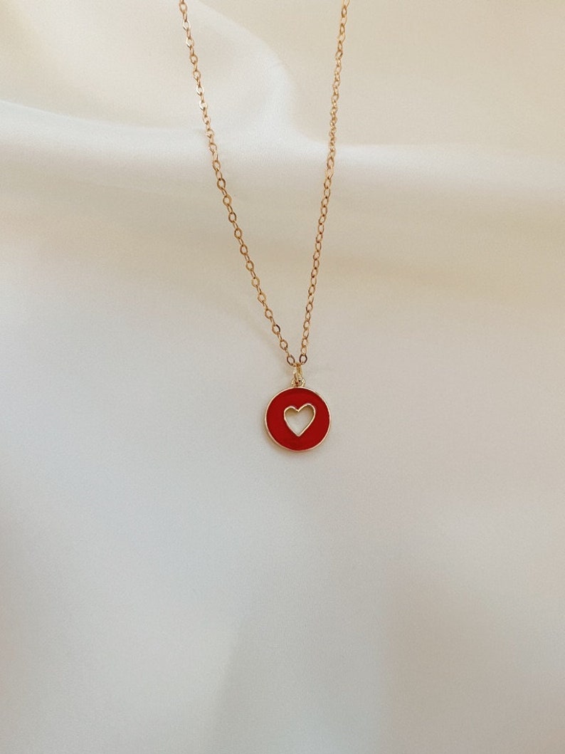 14K Gold Heart Necklace Red Heart Necklace Dainty Heart Necklace Dainty