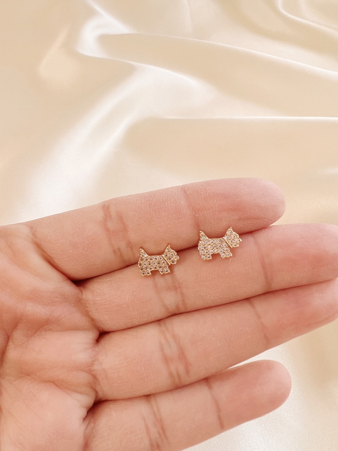 14K Gold Tiny Puppy Dog Dog Stud Earrings Pet Stud Earrings Tiny Puppy