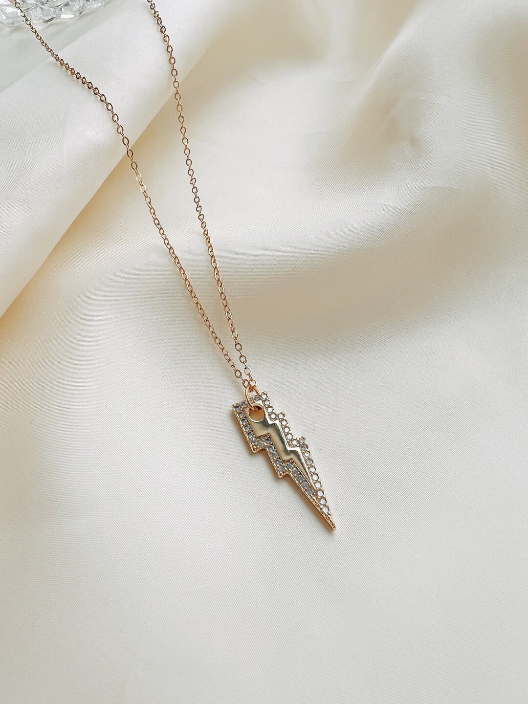 14K Gold Lightning Bolt Necklace Diamond Lightning Necklace Etsy