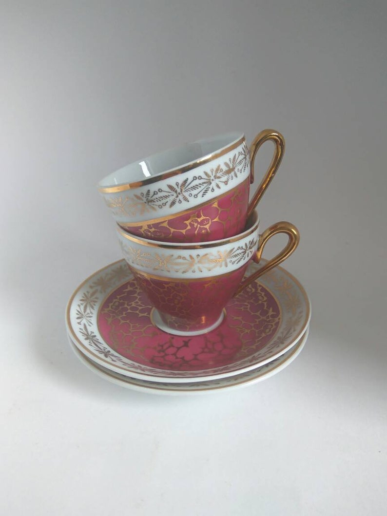 Set of two Porcelain coffee set cup and saucer GDR vintage porcelain coffe cup Antique tea set