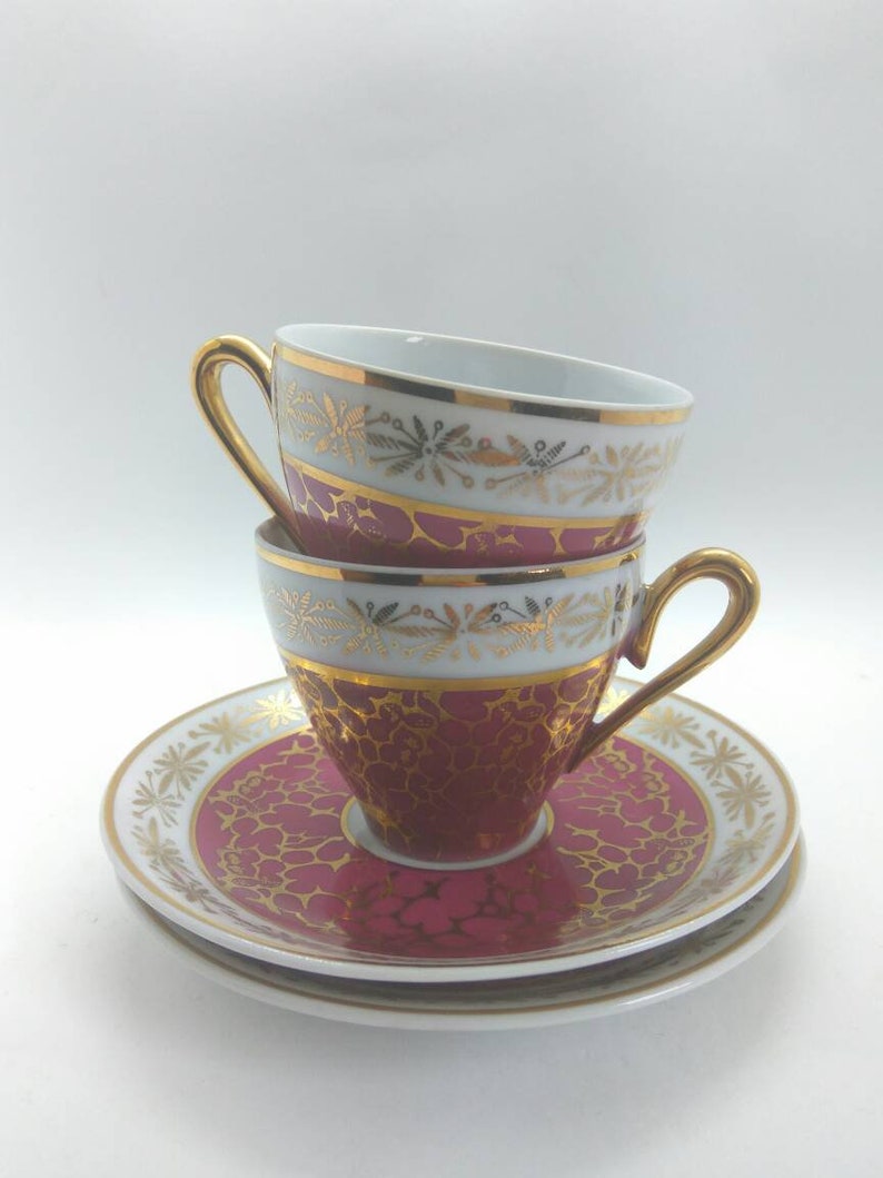 Set of two Porcelain coffee set cup and saucer GDR vintage porcelain coffe cup Antique tea set