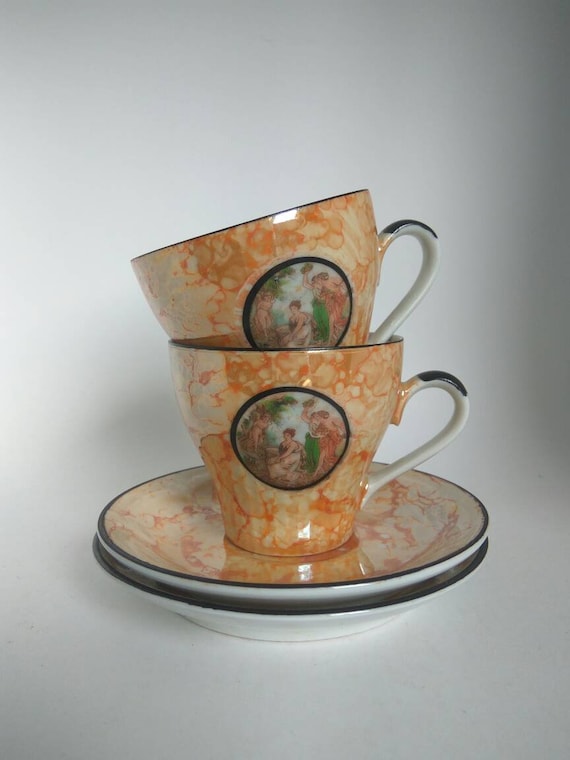 Set of two Porcelain coffee set cup and saucer GDR vintage porcelain coffe cup Antique tea set