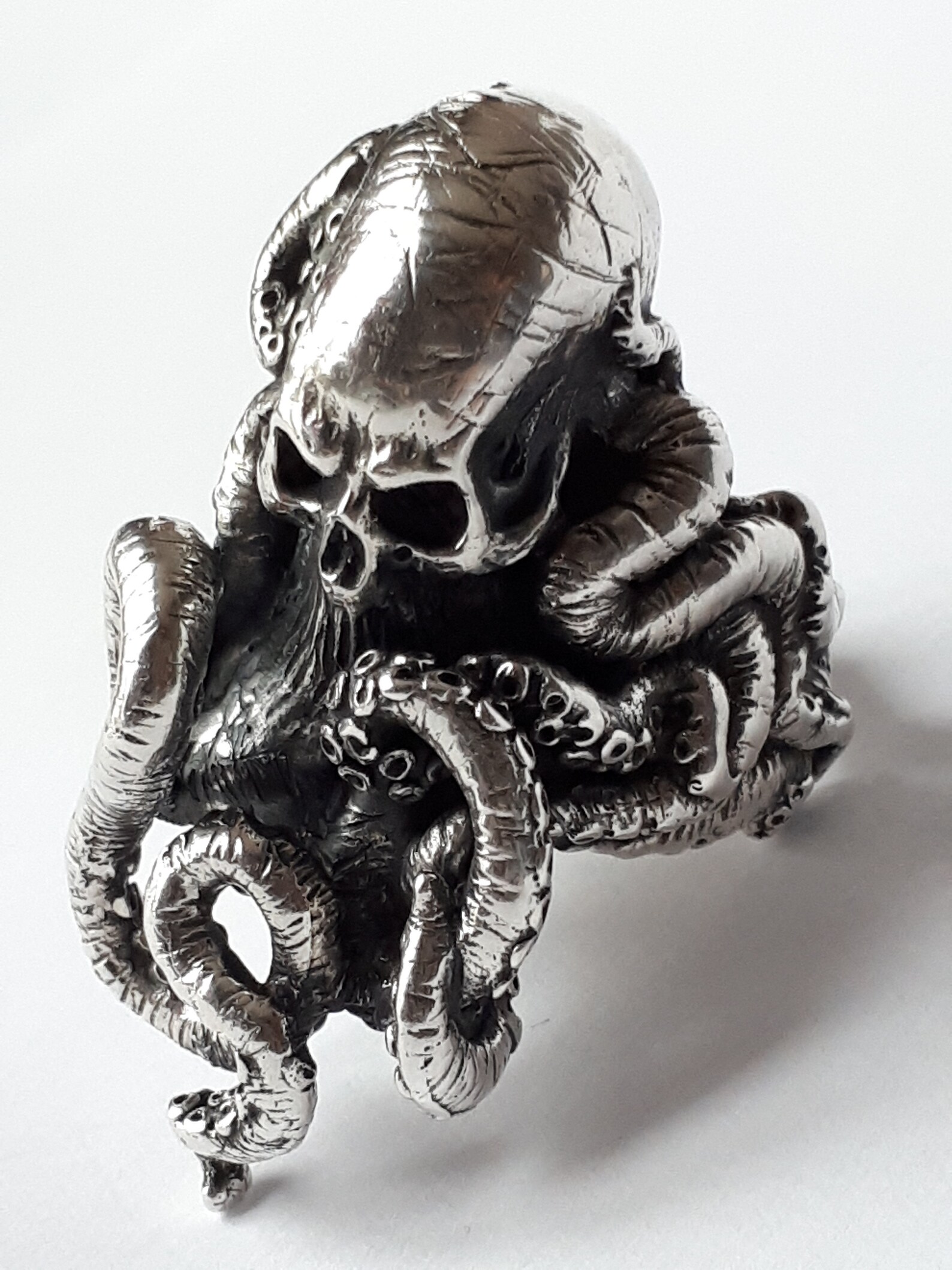 Skull Kraken Ring. LHR Kraken Skull Ring. Solid 925 Silver. Plain