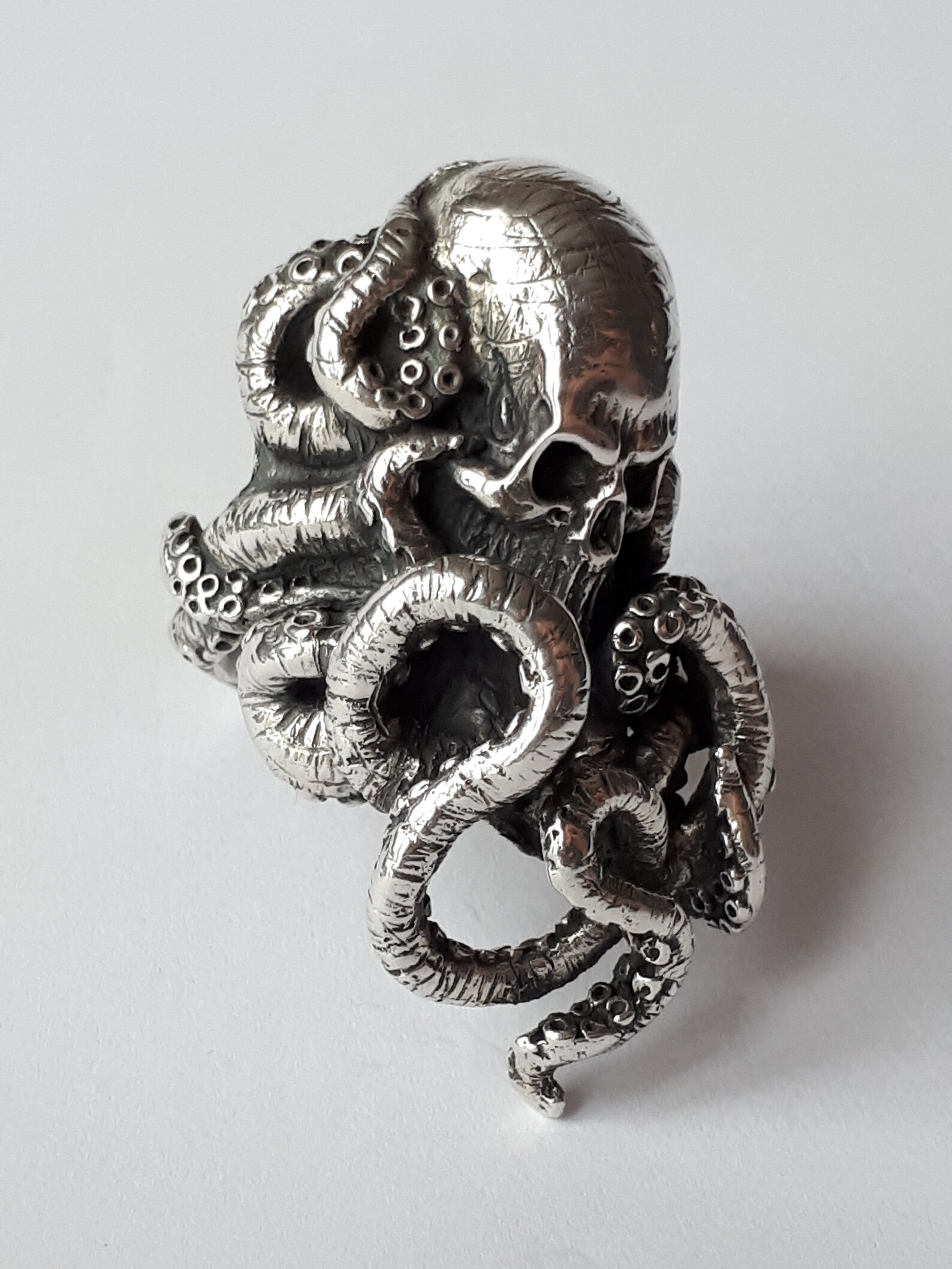 Skull Kraken Ring. LHR Kraken Skull Ring. Solid 925 Silver. Plain