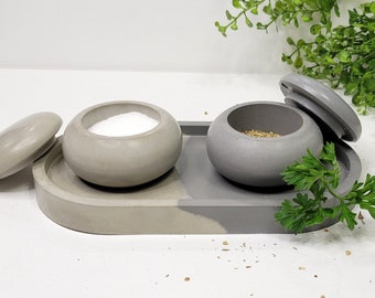 Handmade Concrete Salt Cellar Set with Lid