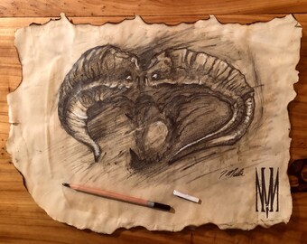 Balrog - oryginalny szkic/rysunek ołówkiem, OOAK aged