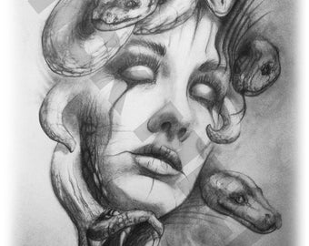 Medusa art pencil drawing - Mythology Print