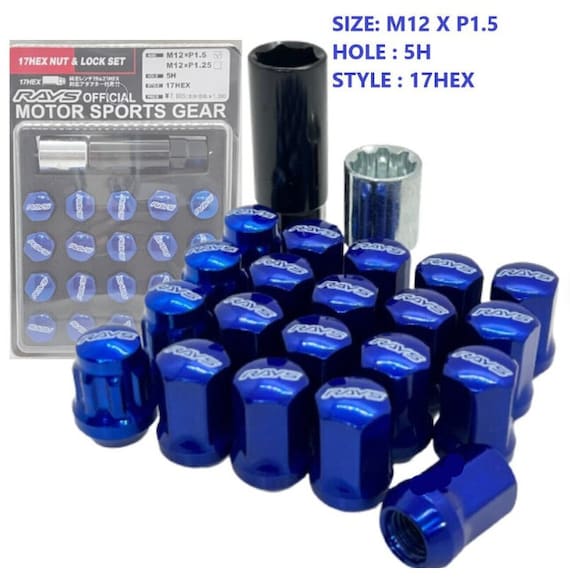 New 17 HEX RAVS Racing Blue 32mm Steel Wheel Lug Nuts M12x1.5