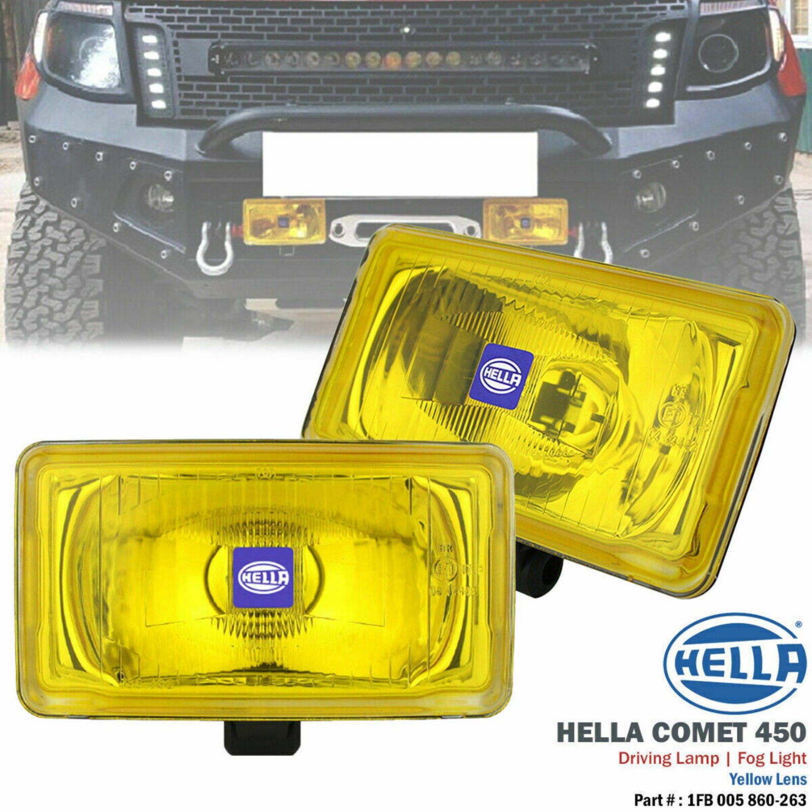 Set 2 Units HELLA Comet 450 Yellow Lens H3 12V Driving Fog