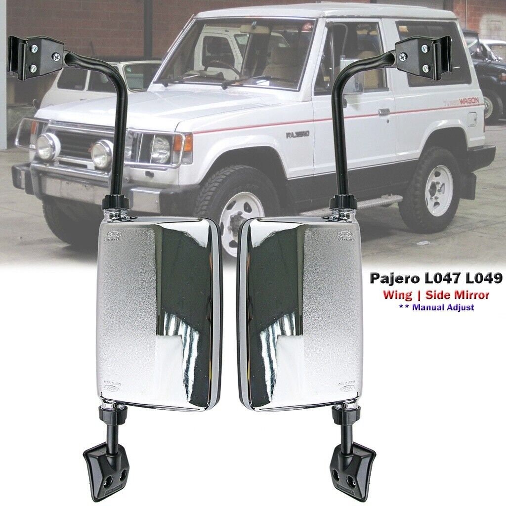 Set Chrome Left Exterior Side Mirror For Mitsubishi Pajero Montero L047 L049 82-91 Expedite Shipping