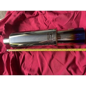 New HKS HI-POWER Titanium Face Blue Exhaust Muffler Inlet 2.0&quot; Outlet 3.5&quot;