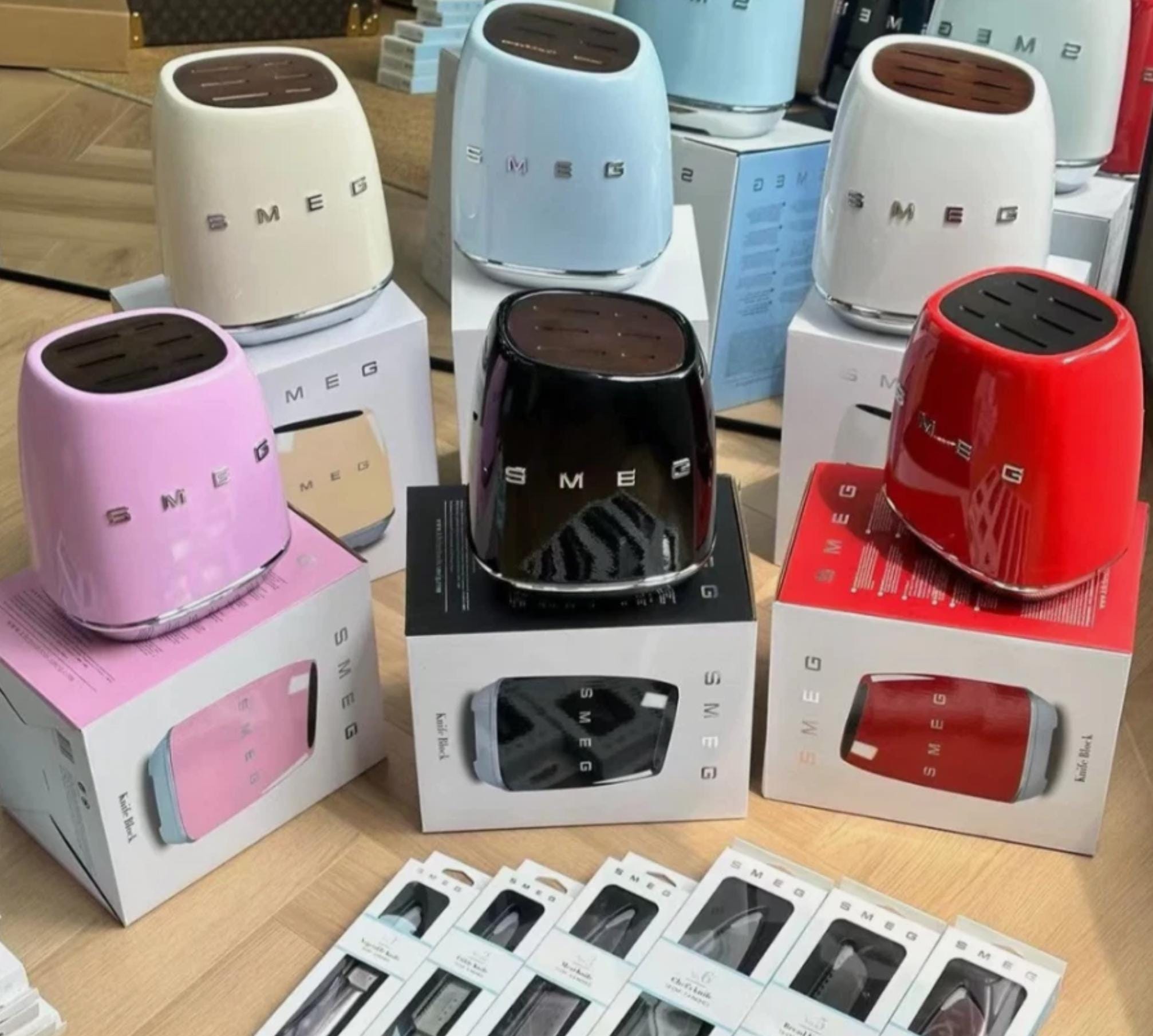 Smeg Style 7-piece Multicolor Stainless Steel Knife Block Set - Etsy
