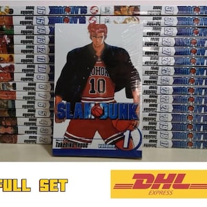 May include: A full set of "Slam Dunk" manga volumes. The front volume features a character in a red basketball uniform with the text "Slam Dunk" and the number "10". The set includes volumes 1-32.