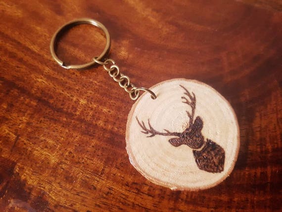 Stag pyrography key ring