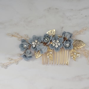 Bridal Hair Comb Pearl Flower Wedding Hair Pin Hair Jewelry Hair Vine Wedding Hair Accessory Something Blue Gold Hair Piece Gift For Her