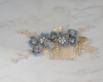 Bridal Hair Comb Pearl Flower Wedding Hair Pin Hair Jewelry Hair Vine Wedding Hair Accessory Something Blue Gold Hair Piece Gift For Her