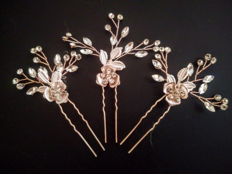 Bridal Hair Pins Crystal and Pearl Flower Hair Pins Rose Etsy