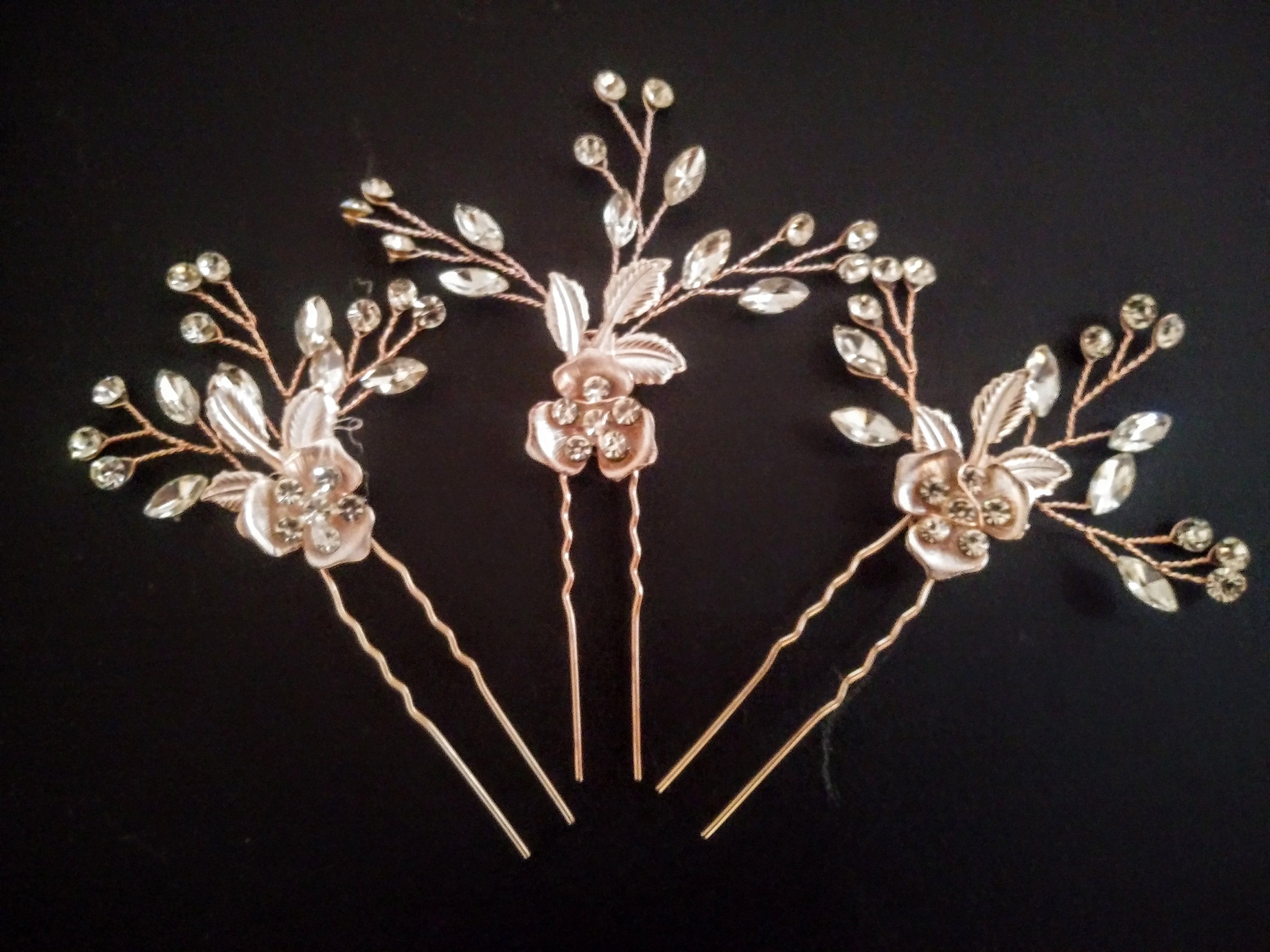 Bridal Hair Pins Crystal And Pearl Flower Hair Pins Rose Etsy