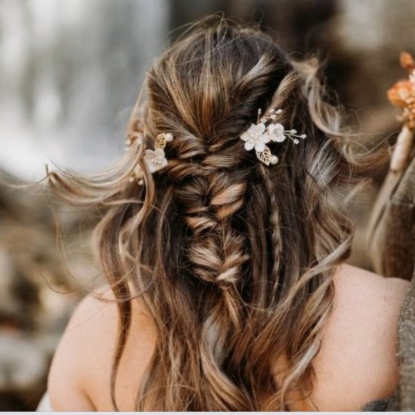 Flower Hair Accessory Bridesmaid Gift Hairpin Pearl Crystal Clip Flower Wedding Hair Pin Hair Vine Wedding Hair Accessory White Hair Piece