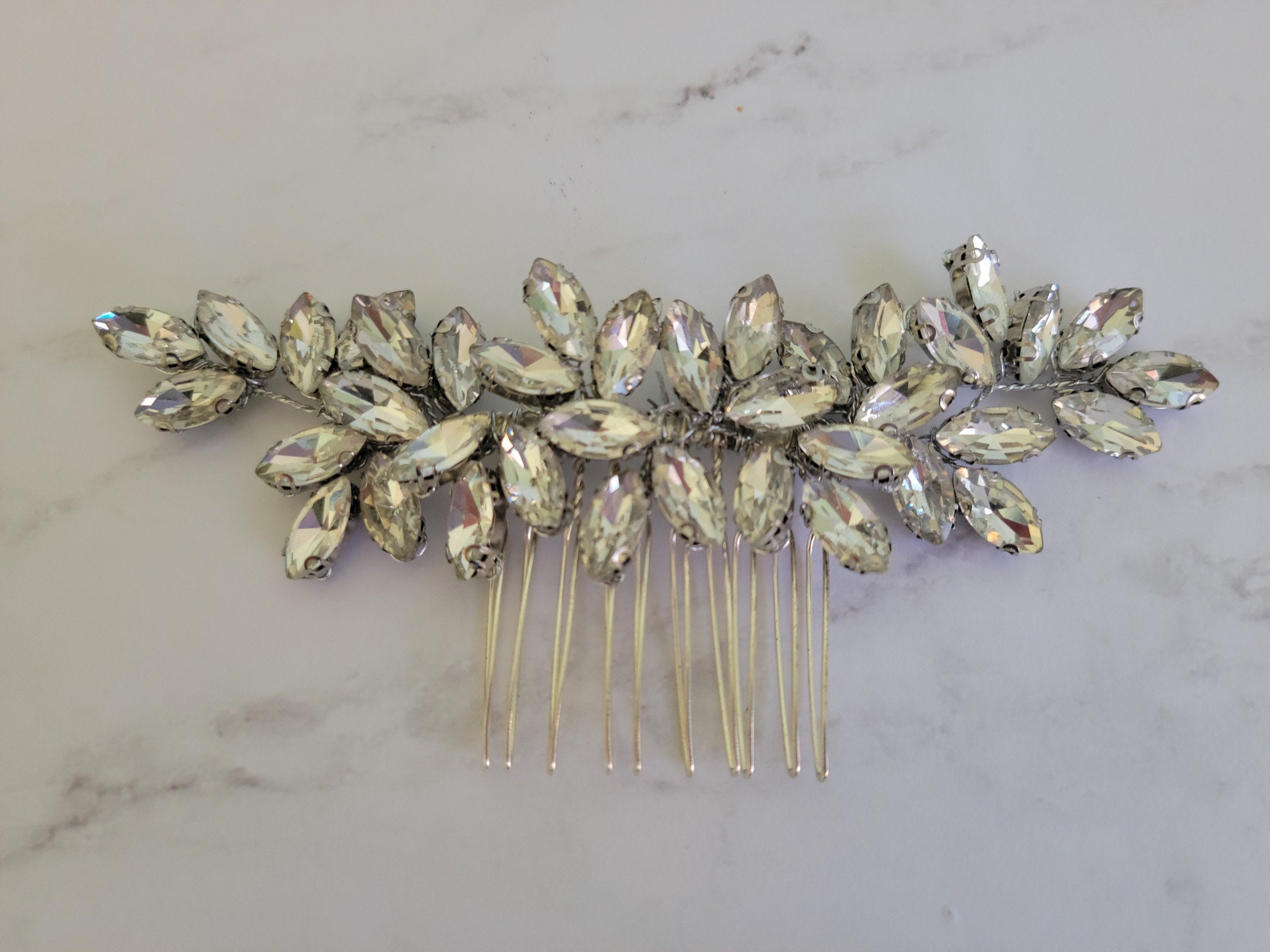 Crystal Flower Bridal Hair Comb, Silver Wedding Hair  display picture 3