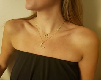 Sterling Silver Moon Necklace, Gold Moon Necklace, Crescent Moon Necklace, Celestial Necklace, Wiccan Jewelry, Gold Necklace Free Shipping