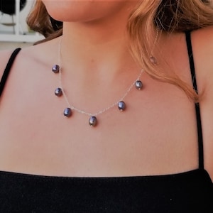 Pearl Necklace Black Pearl Sterling Silver Jewelry Baroque Pearl Necklace Summer Jewelry Boho Vacation Necklace Freshwater Pearls Gift