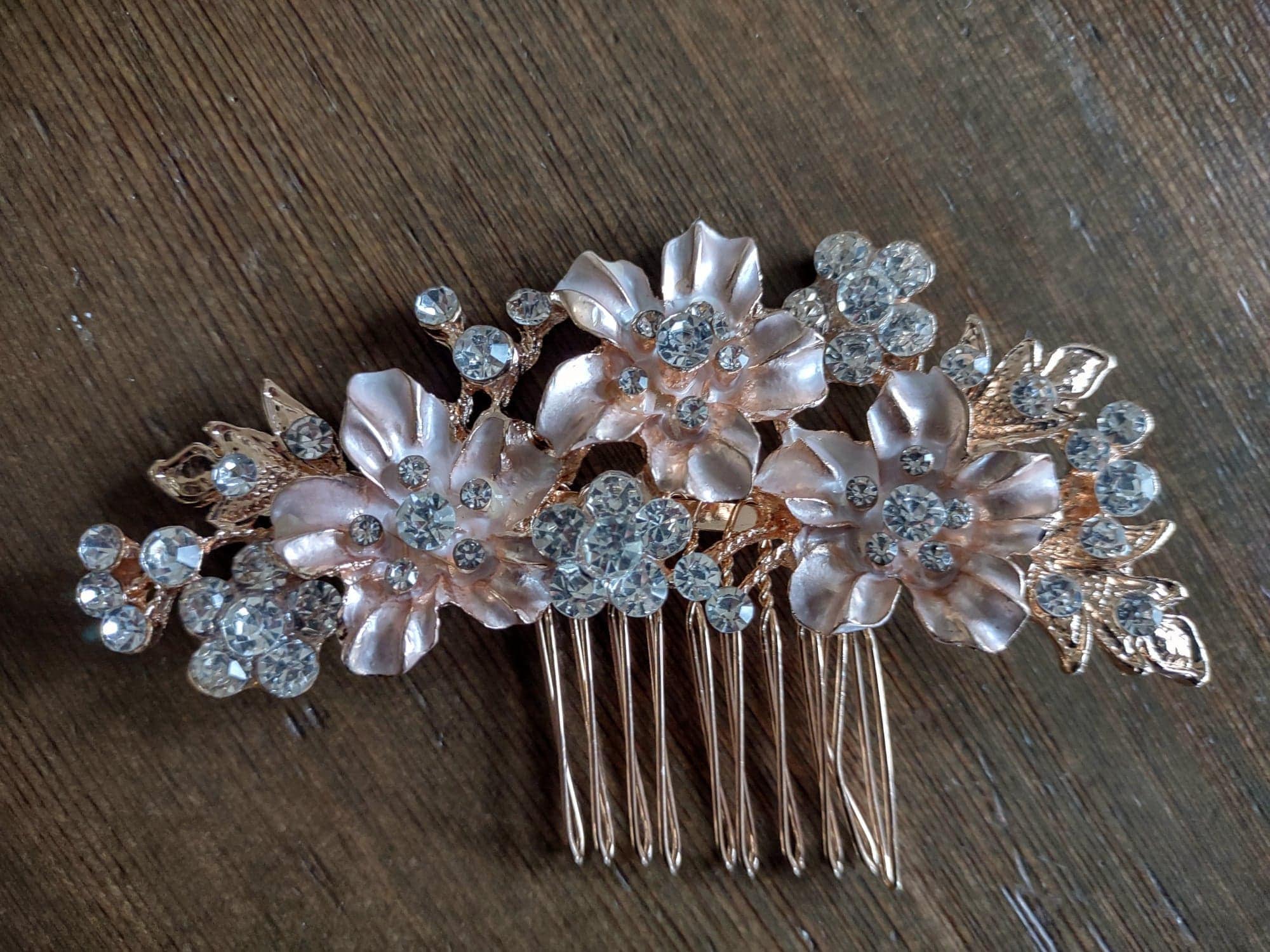 Rose Gold Flower Hair Pin, Crystal Bridal Hair Clip - Etsy