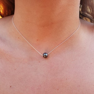 Pearl Choker, Single Black Pearl Necklace, 925 Sterling Silver Solitaire Choker, Floating Pearl Necklace, Dainty Pearl Necklace, Minimalist