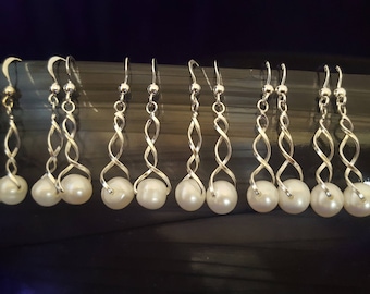 Set of 4, Bridesmaid Gift, Pearl Sterling Silver Earrings, Bridesmaid Earrings, Simple Pearl Earring, Drop Dangle Earrings, Wedding Gift